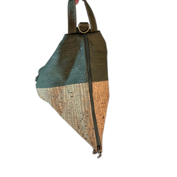 Made In Portugal Tan Olive Green 100% Natural Cork Convertible Sling Backpack main image 15